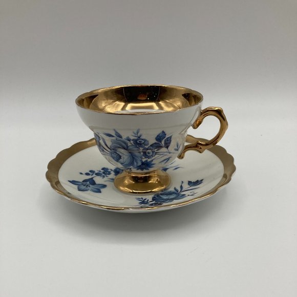 Other - Rosina Bone China Cup and Saucer 5531RSS Vintage Blue Floral Gold Trim